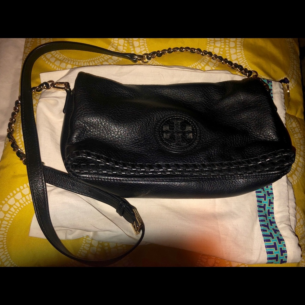 Black Leather Tory Crossbody-Authentic